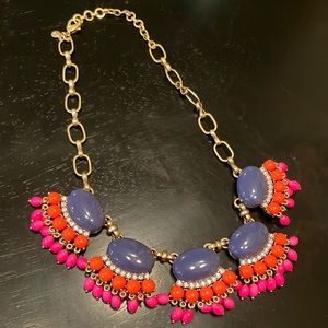 J Crew Fan Fringe Fiesta Colorful Gold Tone Statement Bib Necklace